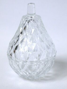 Vintage Cut Glass Pear Shaped Keepsake Box - Made in Italy - 4.25" tall